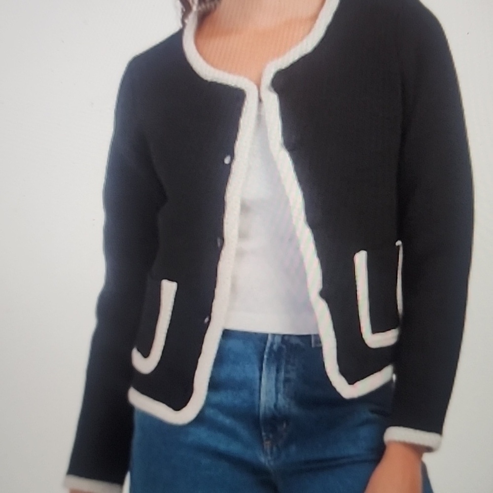 ELIE TAHARI BLACK & CREAM CARDIGAN SIZE M